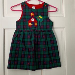 Plaid Kids Dress with Schoolhouse Design